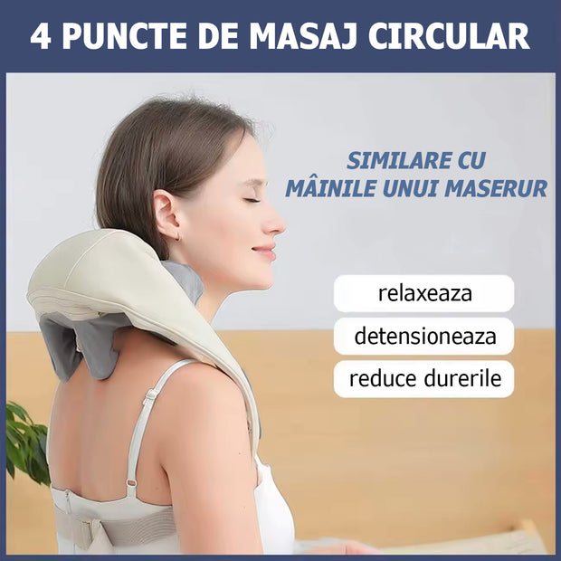 Aparat de Masaj Shiatsu Premium cu Role și Încălzire - Relaxare pentru Gât, Umeri, Cervicală și Zona Lombară