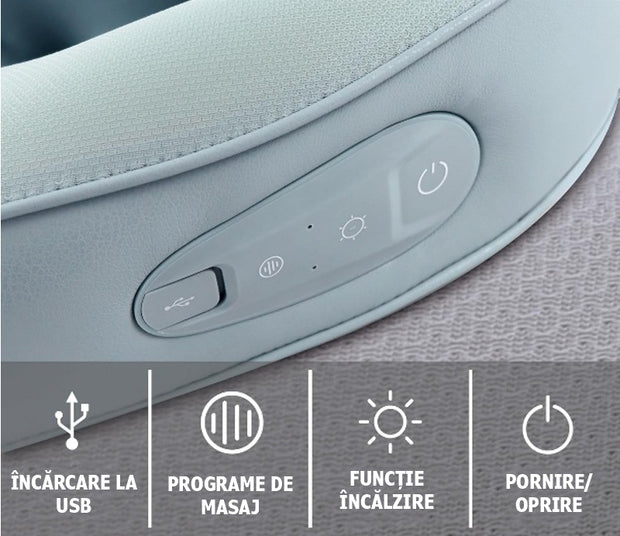 Aparat de Masaj Cervical Shiatsu, Inteligent cu Încălzire și Reîncărcare USB