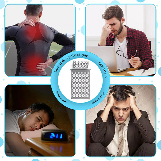 Saltea acupresiune cu pernă, presopunctură pentru dureri de spate, gât, stres și insomnie