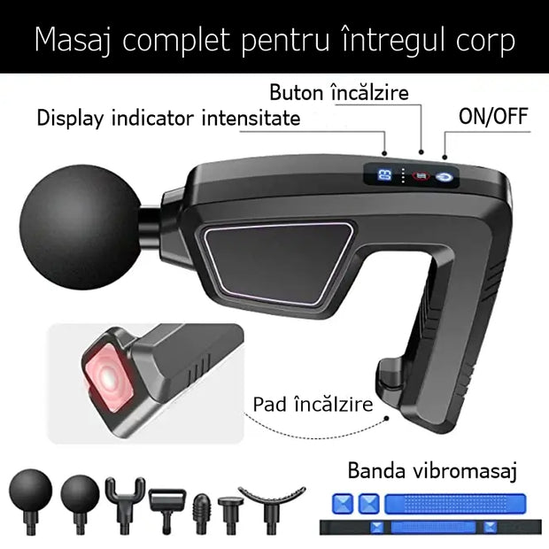 VibroFit – Pistol de masaj cu bandă de vibromasaj și funcție de încălzire 3in1