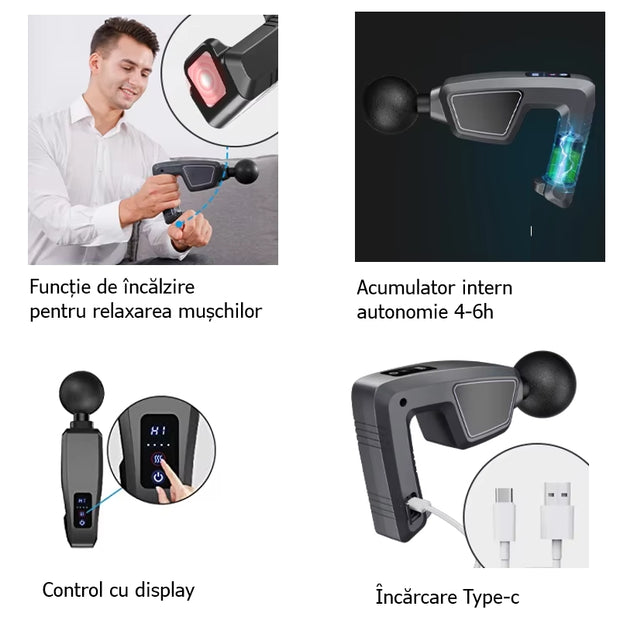 VibroFit – Pistol de masaj cu bandă de vibromasaj și funcție de încălzire 3in1