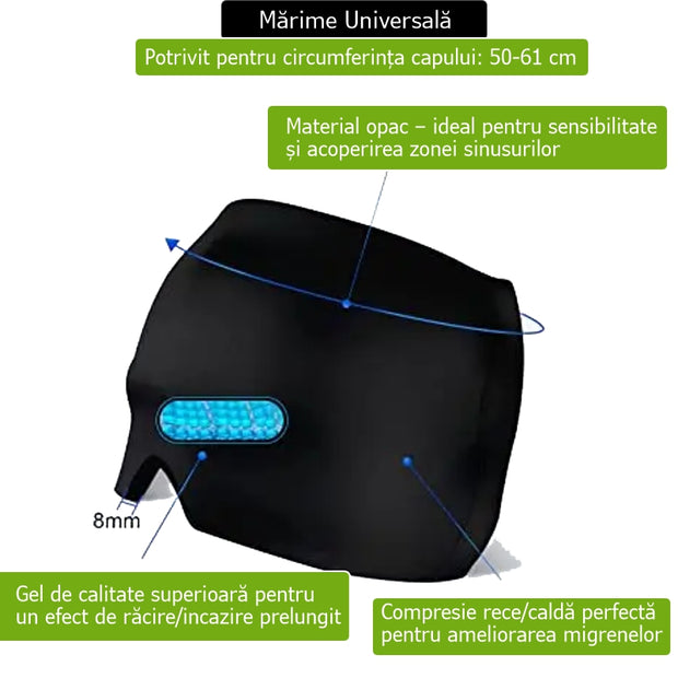 Compresă cu Gel Termic pentru Migrene, Terapie Rece/Caldă