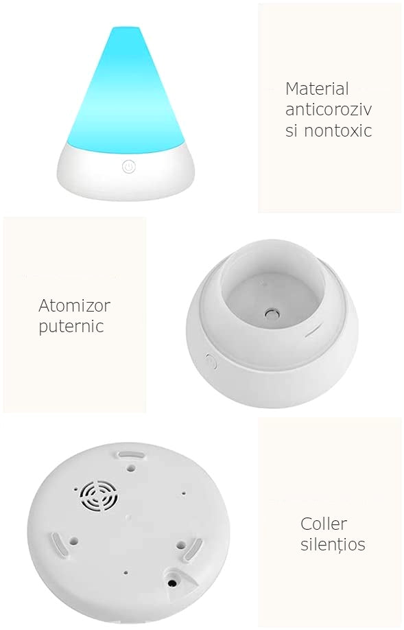 Difuzor Aromaterapie Cornucopia, autonomie 6h, lumina ambientala+Mix Uleuri esentiale pure Toamnaroma, 10 ml