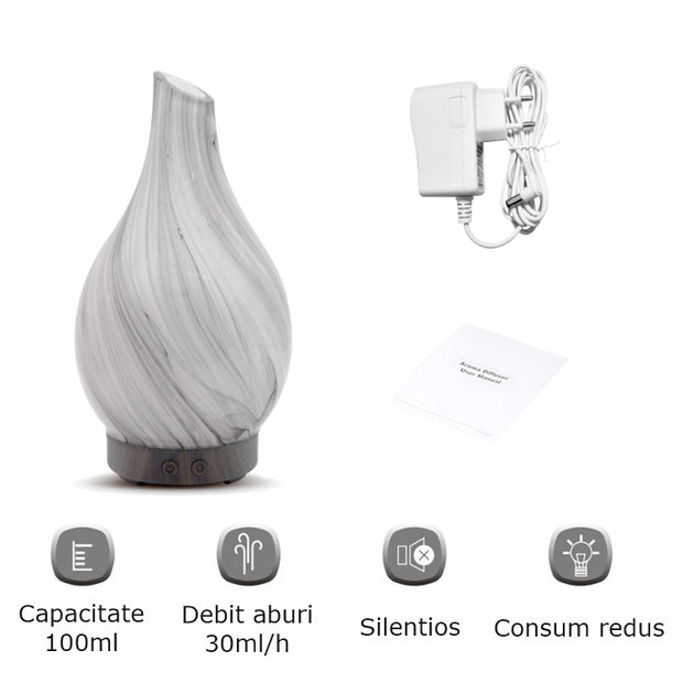 Difuzor aromaterapie Premium Crystal, functie intermitent+Ulei esențial pur Pin Silvestru, 10ml