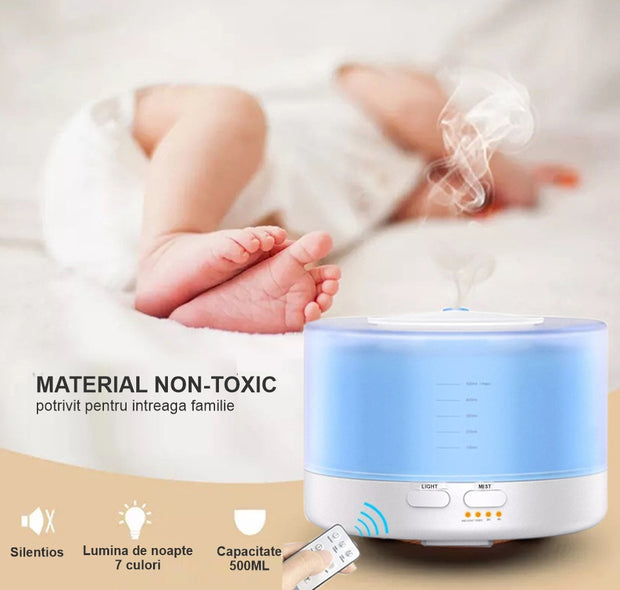 Difuzor de aromaterapie Ambient Flavor, 500 ml, telecomanda+Ulei esential Eucalipt Globulus, 5 ml