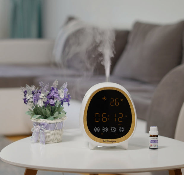 Difuzor aromaterapie TOM cu display, ceas si alarma+Ulei esențial pur Bergamota, 10 ml