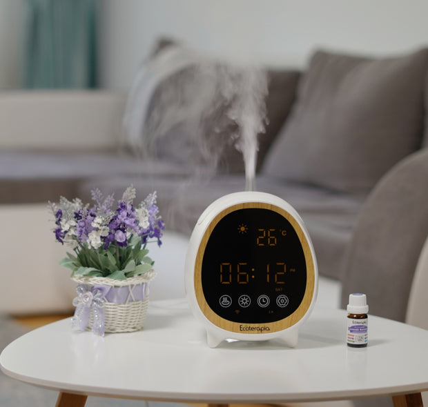 Difuzor aromaterapie Smart TOM display, ceas, alarma, termometru, WIFI+Ulei esențial pur Bergamota, 10 ml