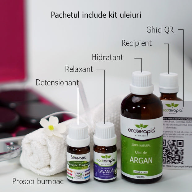 Set 16 Pietre Vulcanice, valiza aluminiu incalzita + uleiuri esentiale