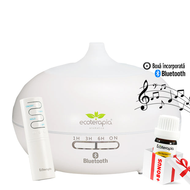 Difuzor aromaterapie Bluetooth Aroma Vulcano & Music, 550 ml, telecomanda+Ulei esențial pur Pin Silvestru, 10ml