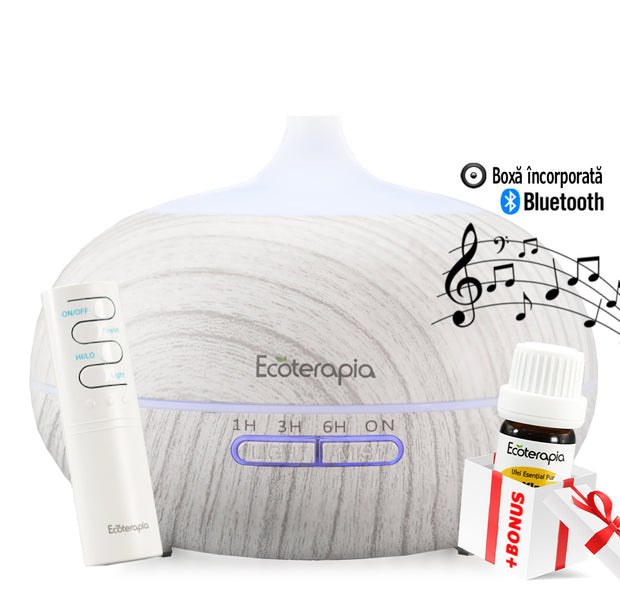 Difuzor aromaterapie Aroma Vulcano&Music, 550 ml, telecomanda+Mix Uleuri esentiale pure Toamnaroma, 10 ml
