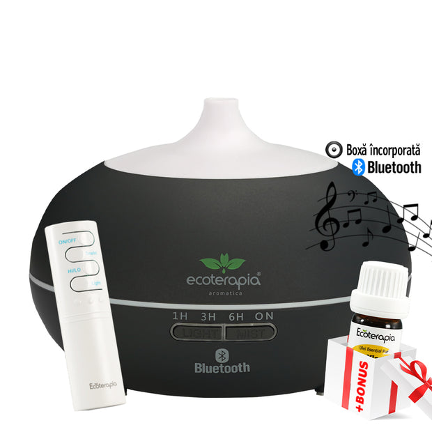Difuzor aromaterapie Bluetooth Aroma Vulcano & Music, 550 ml, telecomanda+Ulei esențial pur Pin Silvestru, 10ml